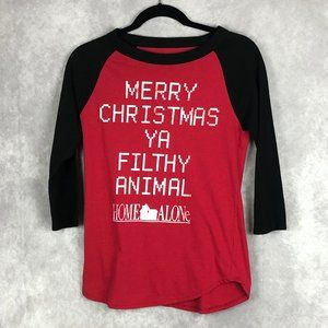 Home Alone Merry Christmas Ya Filthy Animal Henley Tee Shirt Red Black Sz Small